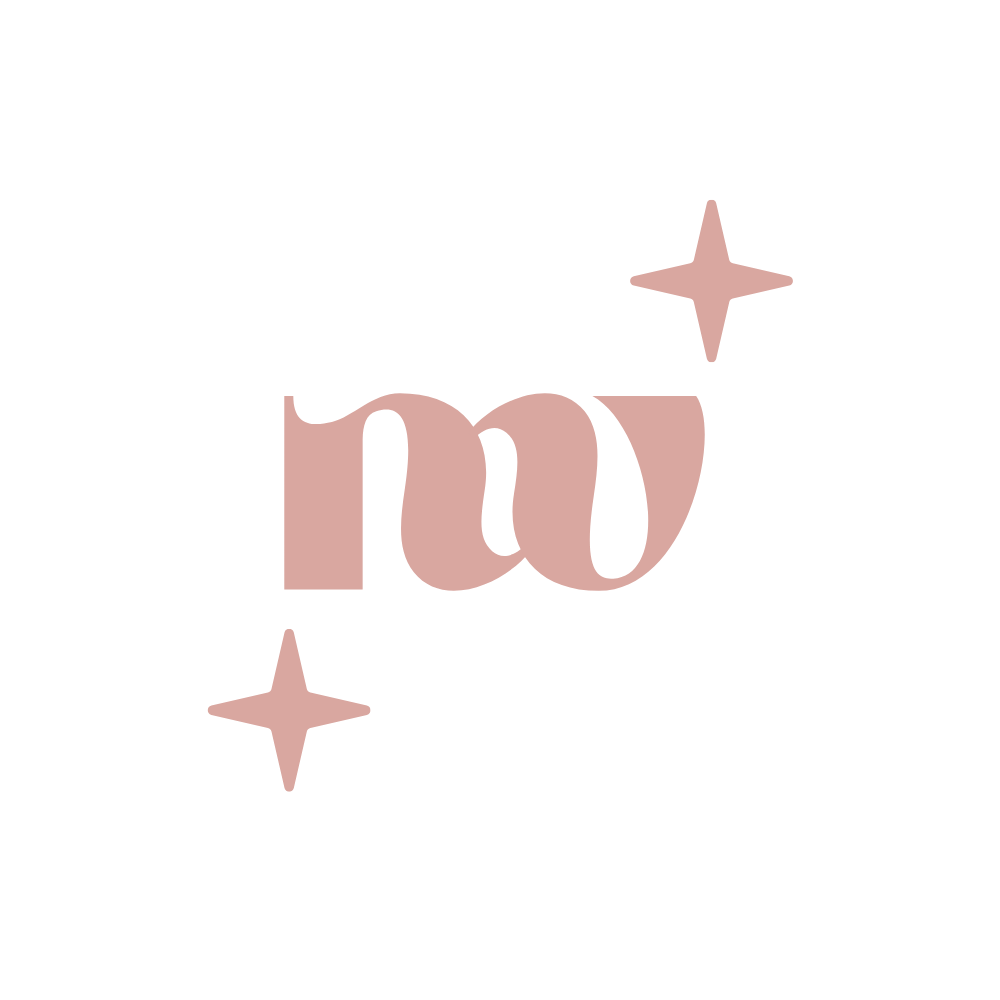 Logo with 'nw' initials and star symbols on a transparent background